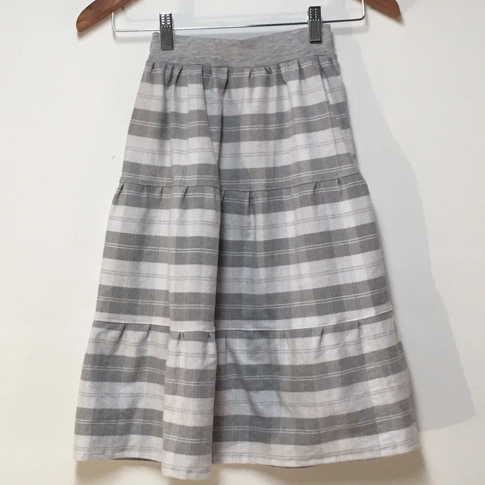 Skirt Flannel Girls 6 Gray Plaid Ruffle Tier Maxi Heavyweight Mom and Pop's Kids